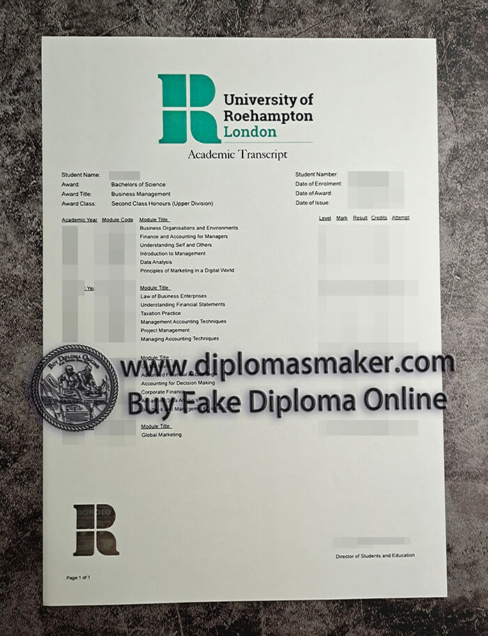 purchase fake Roehampton University transcript